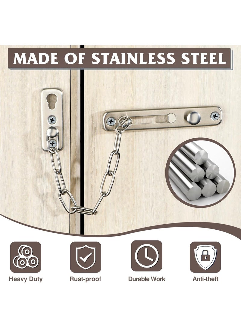 قفل أمان للباب بسلسلة من الفولاذ المقاوم للصدأ الفضي، مقاوم للسرقة، حماية فائقة للمنزل والشقة والمكتب وغرف الفنادق، مزود بسلسلة أمان متينة من الستانلس ستيل 304 مع تثبيت بمسامير، قفل باب آمن للأطفال وللحماية من الدخول غير المصرح به، تصميم عصري أنيق وعملي، مناسب لجميع أنواع الأبواب الداخلية والخارجية وأبواب الغرف وأبواب المداخل، أداء سلس وصامت مع مفصلات ذاتية الإغلاق، قفل باب قوي متين لمنع السطو أو الاقتحام، أداة حماية موثوقة، تثبيت سهل، مثالي للأمان الإضافي وحماية الخصوصية، تصميم حديث وجذاب للمنازل والشقق والمكاتب والفنادق، قفل باب معدني قوي بسلسلة مقاومة للصدأ، يحمي من السرقة والدخول القسري، خيار ممتاز للأمان المنزلي والتجاري - Image 2